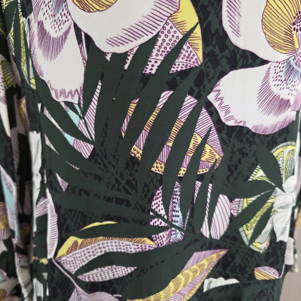 REISS Floral Midi Dress US 12 UK 16 Green Viscose Keyhole Neck Long Sleeve- EUC - Picture 12 of 16